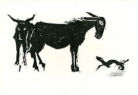 Robert Hammerstiel (*1933) : Zwei Esel. -  Holzschnitt, 1998